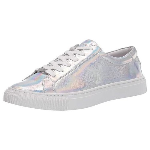 NEW J/SLIDES Women Lacee Iridescent Silver Metallic Lace Up Platform Sneakers - Picture 2 of 6