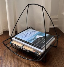 Vintage Mid Century Metal Magazine Rack Book Stand Catch All Atomic Retro Modern