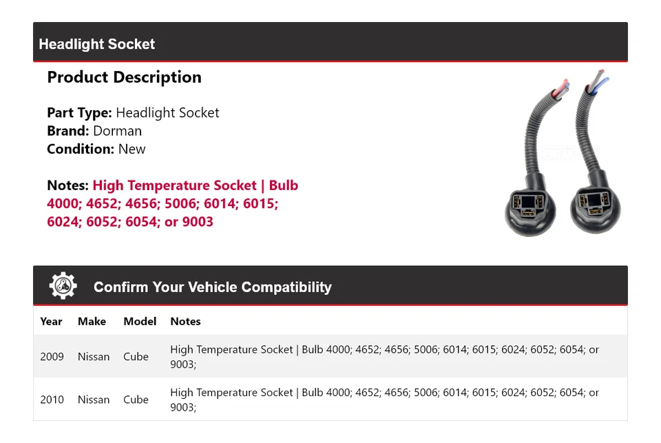Enchufe de faros para Nissan Cube Dorman 2009-2010 Foto 2 de 4
