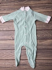 Vintage Infant Baby Sleeper Pajamas Green Snap Closure Size Birth-14 