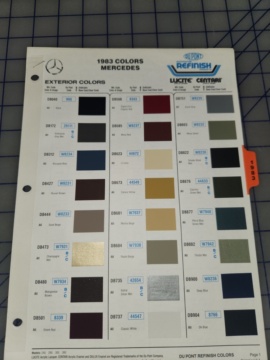 1983 Mercedes Benz Color Chips Sheet Brochure | eBay