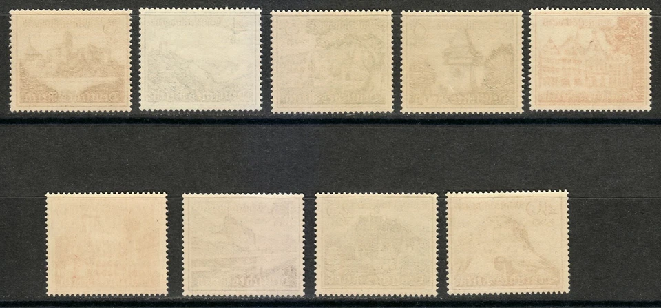 Germany Reich 1939 MNH Mi 730-738 (735x ) Sc B160-B168 Buildings of Germany ** - Image 2 of 4