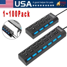 7-Port USB 2.0 Multi Charger Hub +High Speed Adapter ON/OFF Switch Laptop PC Lot