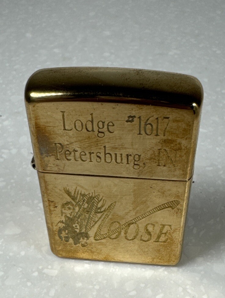 Zippo Brass Lighter Moose Lodge 1617 Petersburg, In Unfired New In Box