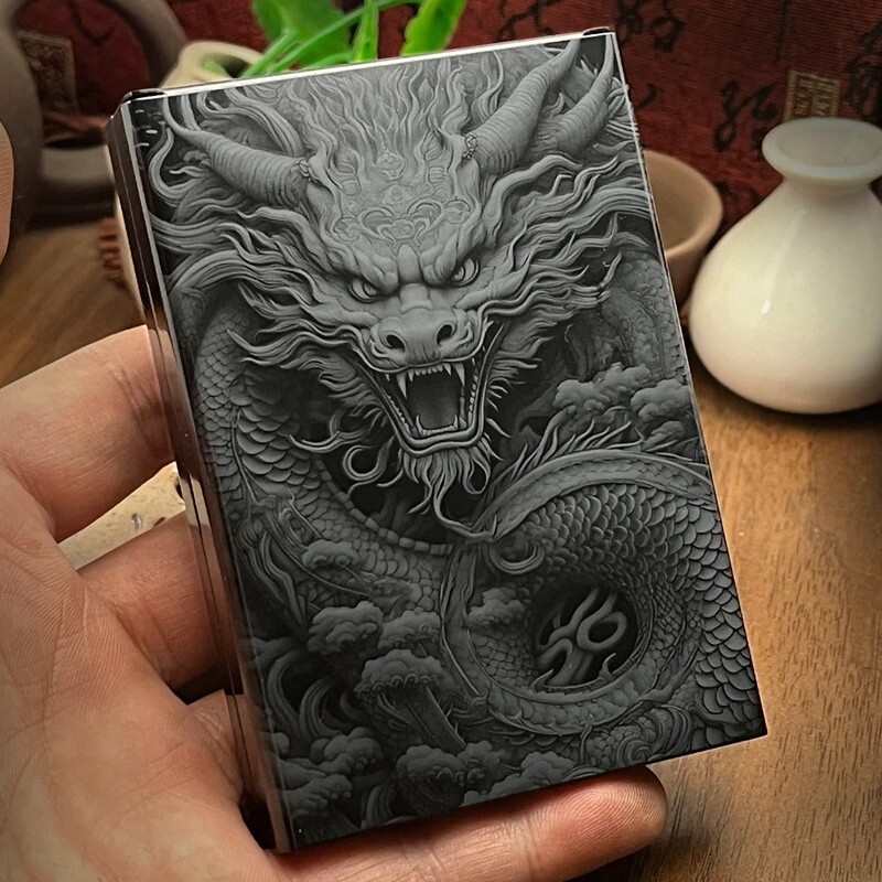 Asian Cigarette Box ★金魚★小物入れ★黒漆 Black Cool Chinese Dragon Cigarette Box Holds 20 Cigarettes