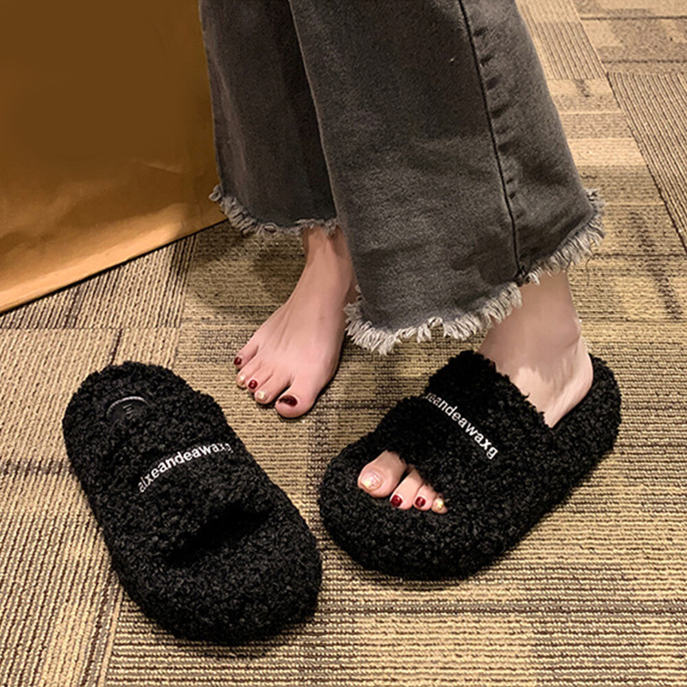 APL Teddy Fleece Home Cotton Shoes Comfy Bedroom Slippers Anti Skid Sole for Women