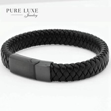 Men's 8.5" Stainless-Steel.Black,Braided,Leather Magnetic.Bracelet Unisex BOX
