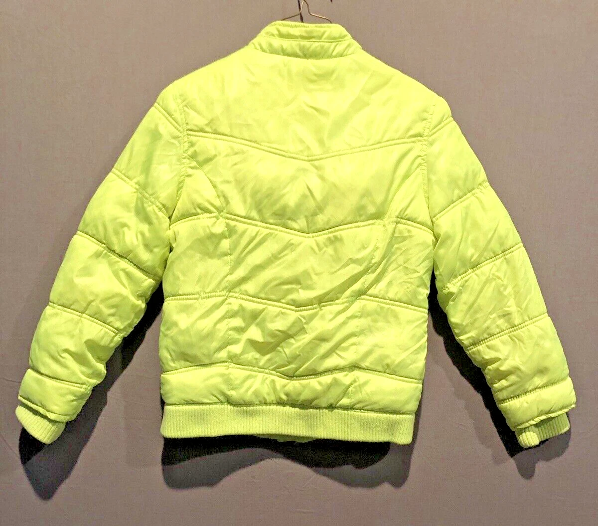 Girls Justice Puffer Jacket Neon Yellow Winter Coat Size M 10 Sherpa Lined Fur