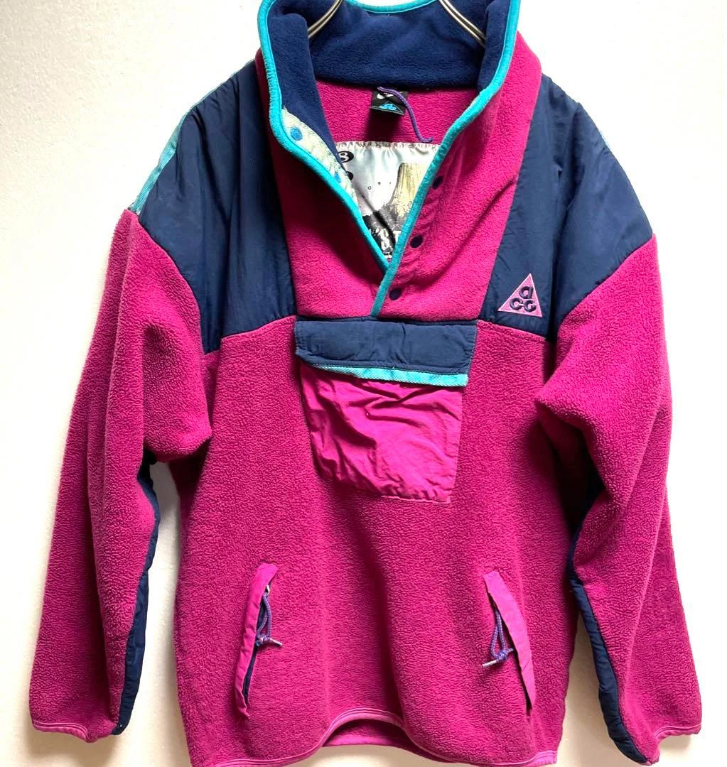 80s 90s Nike ACG Devils Tower Fleece Pullover Pink Navy blue Free