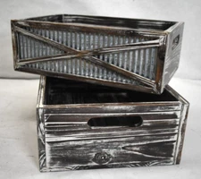 MyGift Rustic Torched Wood Decorative Nesting Storage Bins Set of 2