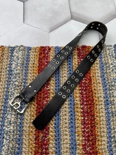 Vintage Women Black Leather Grommet Belt Punk Goth Studded Y2K Grunge Waist Belt