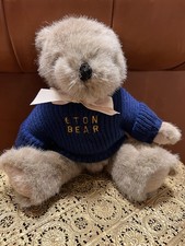 Vintage 1989 Elgate Products UK Elton Teddy Bear 10" Plush Blue Knit Sweater