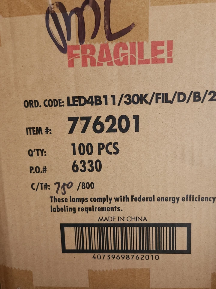 Bulbrite 776201 4W LED B11 3000K FILAMENT E12 DIM Chandelier light bulb case 100 - Image 2 of 2