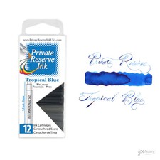 Pk/12 Private Reserve Fountain Pen Ink Cartridges, Tropical Blue