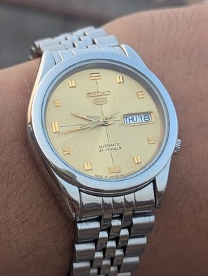 Seiko 5 Automatic 7S26-00X0 Rare Yelloe Sunburst Dial Vintage Men's Watch Japan