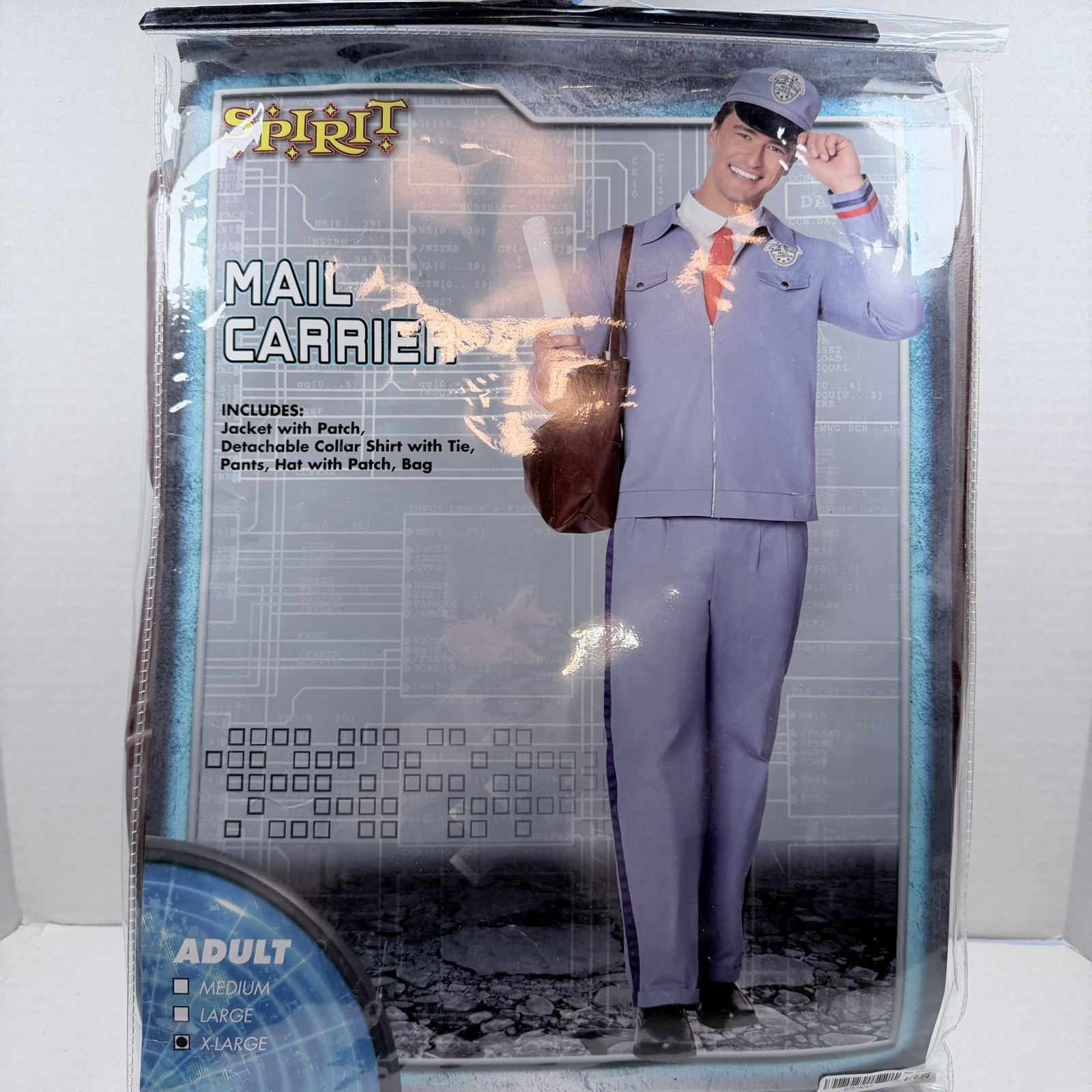Spirit Halloween Delivery Man Costume Adult Mail Carrier Shirt Pants Hat Bag