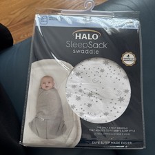 HALO SleepSack Swaddle 3-6 Months Cotton White Gray Moon  Stars Sleeping Bag