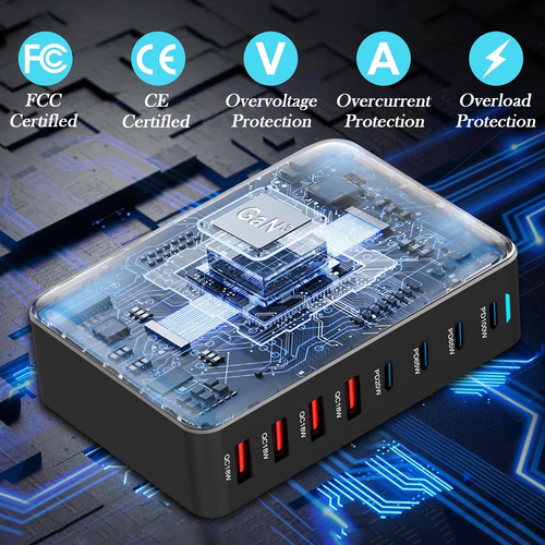 500W Charger Dock Type C 8 Port Hub Multi USB Charger Station PD Fast Charging - Picture 3 of 11