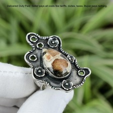 Sterling Silver Spessartine Garnet In Limestone Stone Boho Stackable Ring Size 9