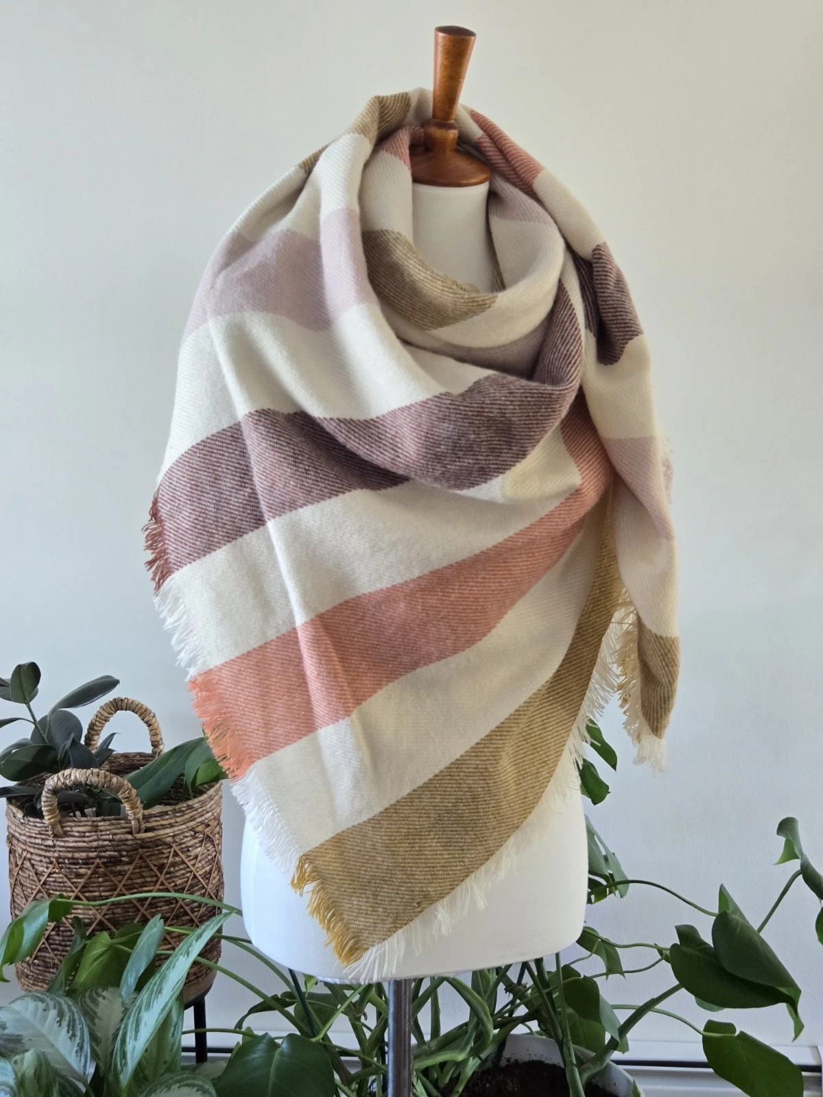 Madewell Scarf Women Colorblock Stripe Fringe Blanket Wrap Shawl Boho