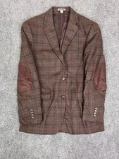 Johnston & Murphy Mens Brown Plaid Blazer With Elbow Patch Wool/Polyester Size M