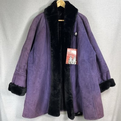 VTG Cindy Spolek Shearling Swing Coat Jacket Womens Size Small Purple Suede NWT