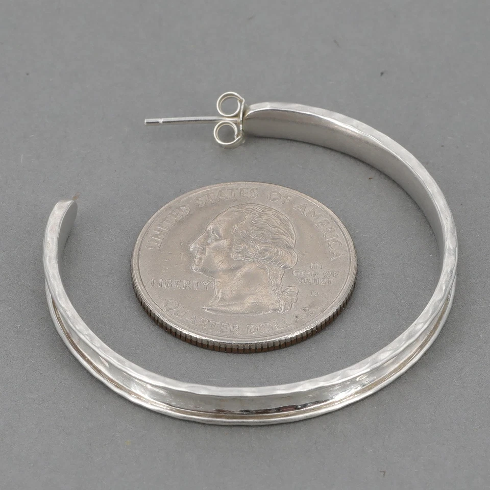 RARE Retired Silpada Big Hammered Sterling ENGLISH CHANNEL Hoop Earrings P2815 - Image 4 of 4