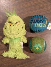 Fetch For Pets 3 Grinch Toy Lot - 1 tennis ball, 1 spiky ball, & 1 plush