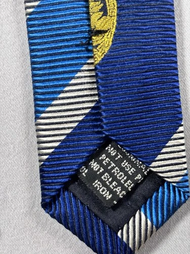 Vintage Gianni Versace Silk Tie Navy Blue Light Blue Silver Stripe Gold Medusa image 5