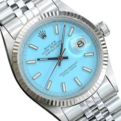 Rolex Mens Datejust Stainless Steel Baby Blue Diamond Dial Watch
