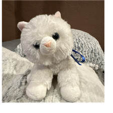 Aurora Sugar Too White Plush Cat Stuffed Animal w/ Blue Ribbon Small MPN 31265