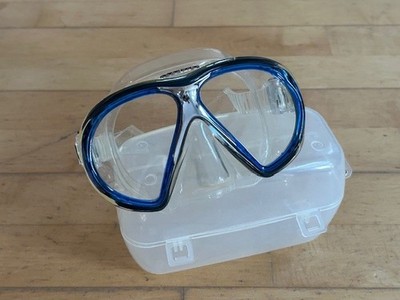 Atomic Aquatics 2-Glas Tauchmaske in Blau / Klares Silikon, neuwertig, Apnoe