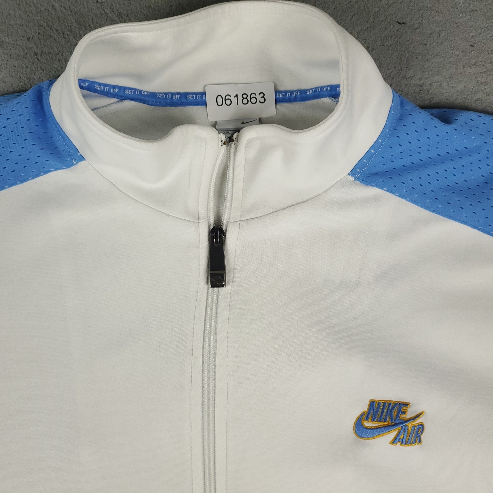 SACAI X NIKE Nike Giacca Uomo 2XL Bianco Blu Vintage Y2K Full Zip Track Maglione Manica Corta*