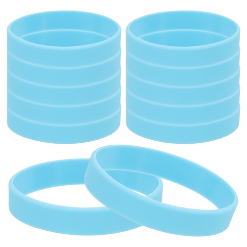 Silicone Rubber Bracelet, 12 Pcs Solid Wristband, Blank Rubber Band, Light Blue - Picture 1 of 6