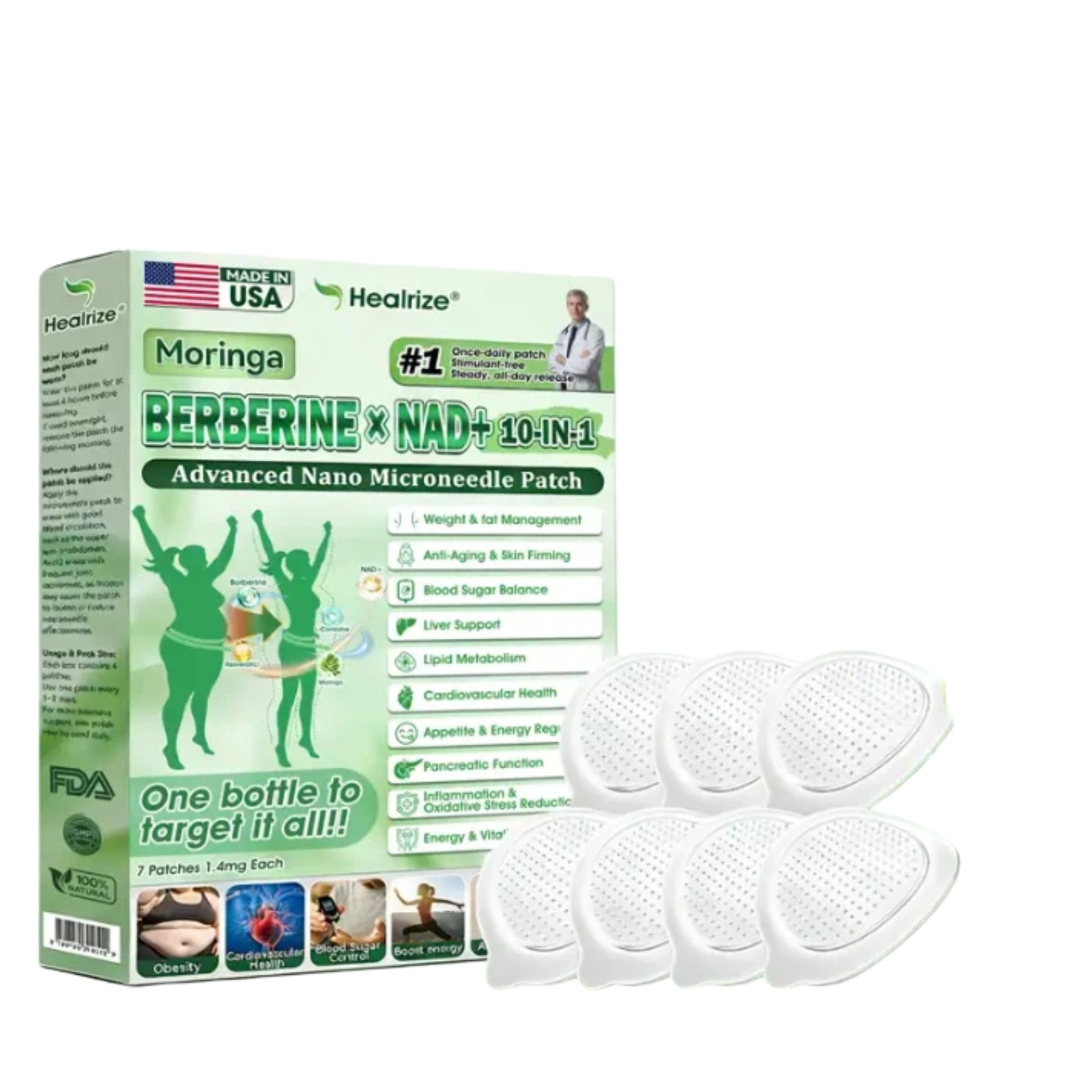 Healrize Moringa Berberine x NAD + 10-in-1 Advanced Nano Microneedle Patch