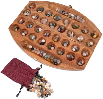 Bao Spiel Gr. L für 2 Spieler mit Metallverschluss Gold - oval - Hus - Kalaha - - Bild 1 von 4
