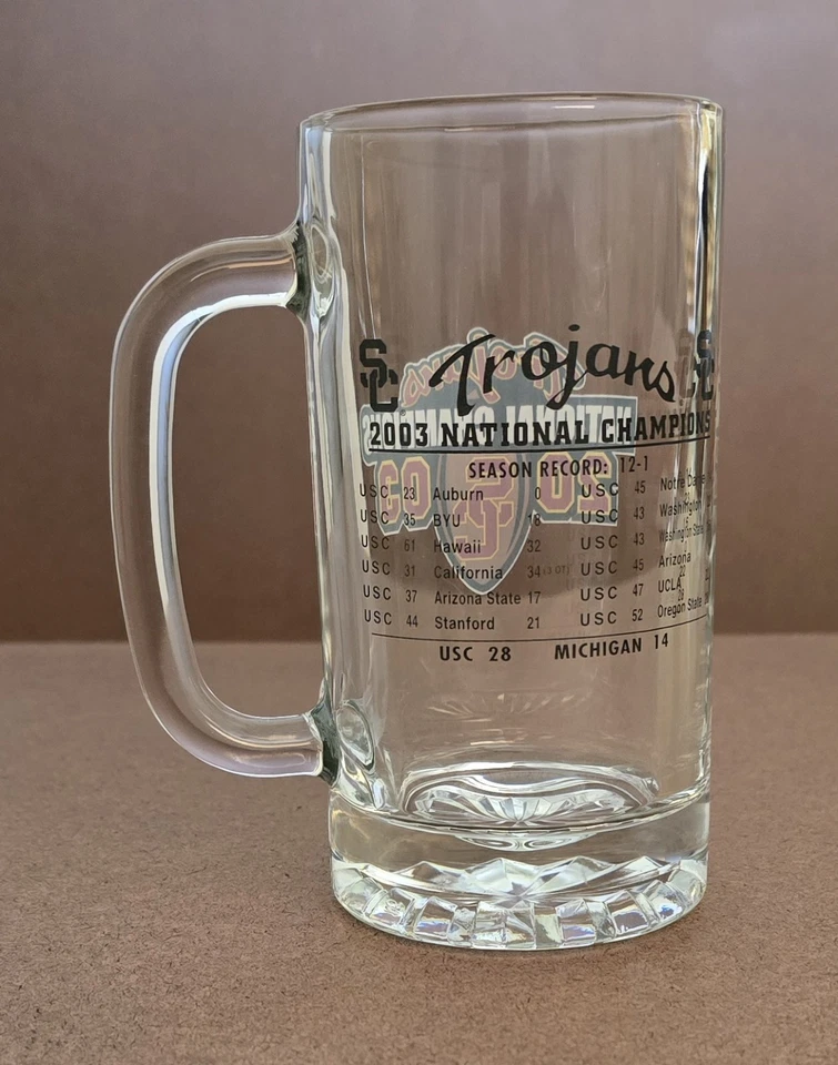 USC Trojans 2003 National Football Champions Glass Pint Mug NCAA ** FREE SHIP - Image 2 of 4
