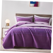 Full/Queen Quilt Bedding Set, White and Full/Queen 3-Piece Set Purple