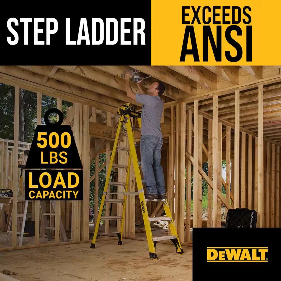 Escalera de fibra de vidrio de 6 pies, alcance de 10 pies 500 libras Capacidad de carga, supera el tipo I Foto 2 de 4