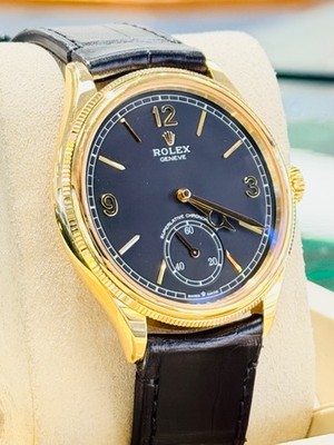 Rolex 1908 52508 Black Dial 18k Yellow Gold Watch Box & Papers