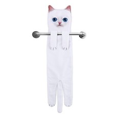 Funny Decorative Cat Decor Hanging Hand Towels for Bathroom Kitchen White