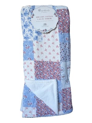 Envogue Reversible Cotton Gauze Throw Americana July Bows Floral Red White Blue