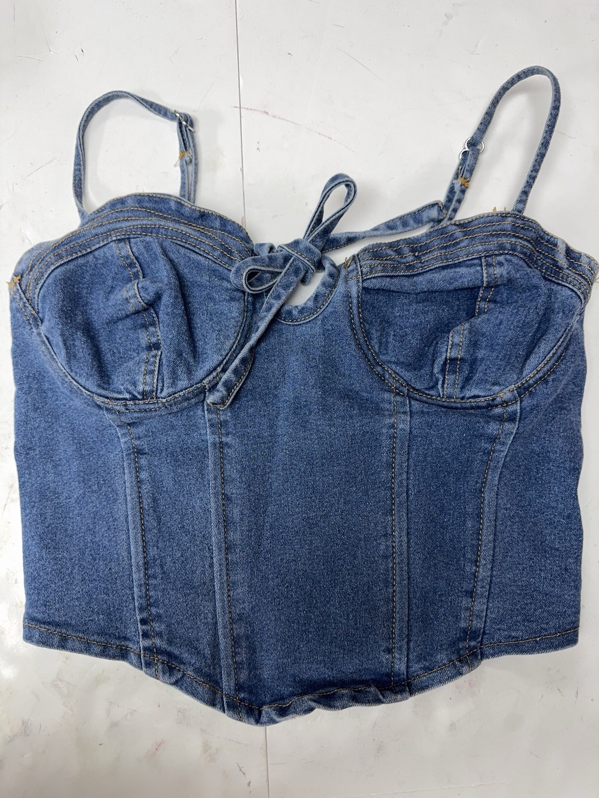 Jolie & Joy Denim Corset Bustier Crop Top Size M Lace Up Adjustable Straps