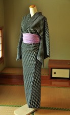 Vintage Japanese Kimono Komon Wool Small Japan Fan Pattern