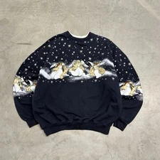 Vintage 90s Art Unlimited Angel All Over Print Festive Crewneck Sweatshirt 2XL