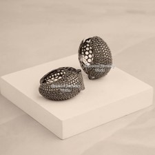 Victorian 2.90ctw Genuine Old Mine Rose Cut Diamond Silver Hoops Earring Jewelry