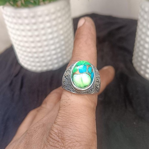 Handcrafted Vintage Style Green Turquoise Statement Ring Boho Gemstone Jewelry