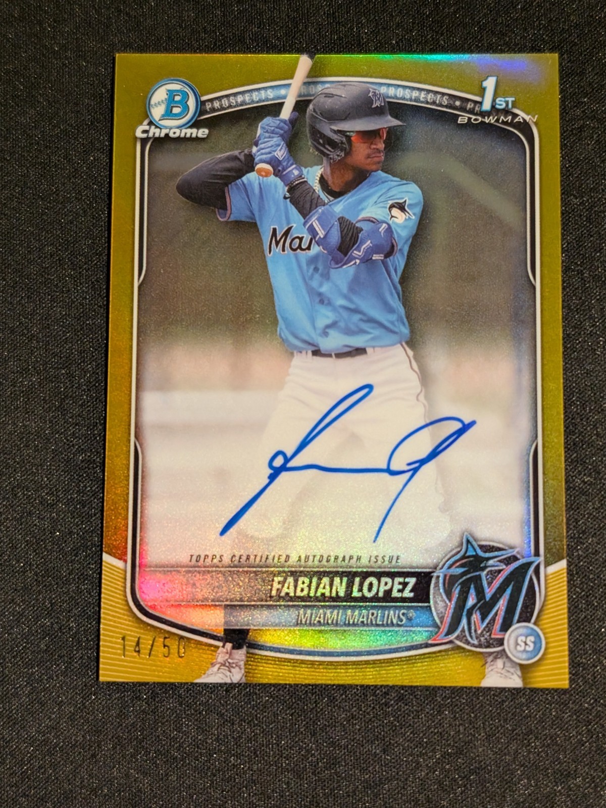 2025 Bowman Chrome Fabian Lopez True Gold Refractor Auto /50 1st RC