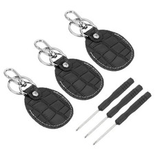 3PCS Leather Key Fob Keys Cover RFID Key Protector 1.85"x 2.17" Black