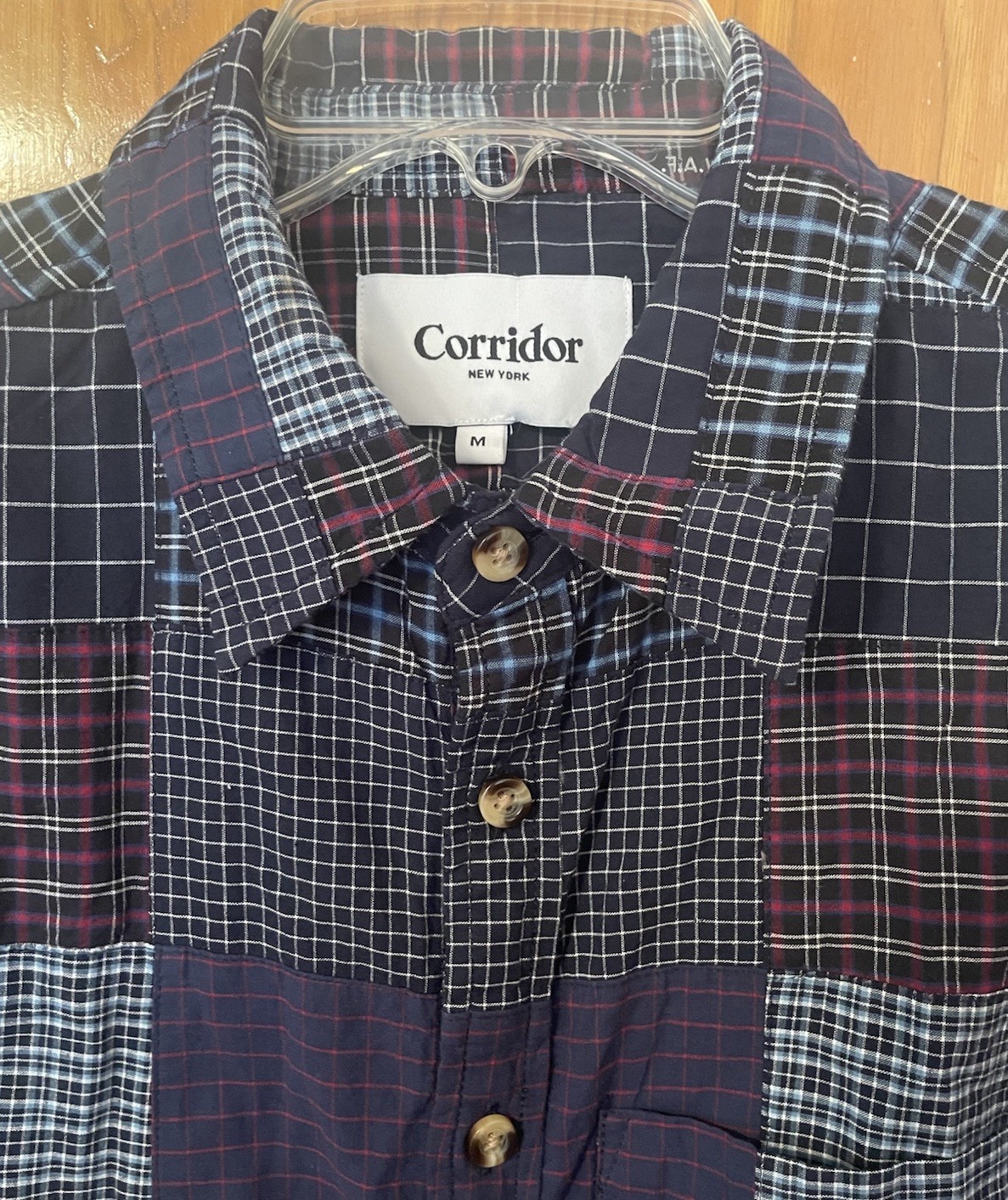 $265 Corridor NYC Patchwork Plaid Button Shirt Na… - image 6